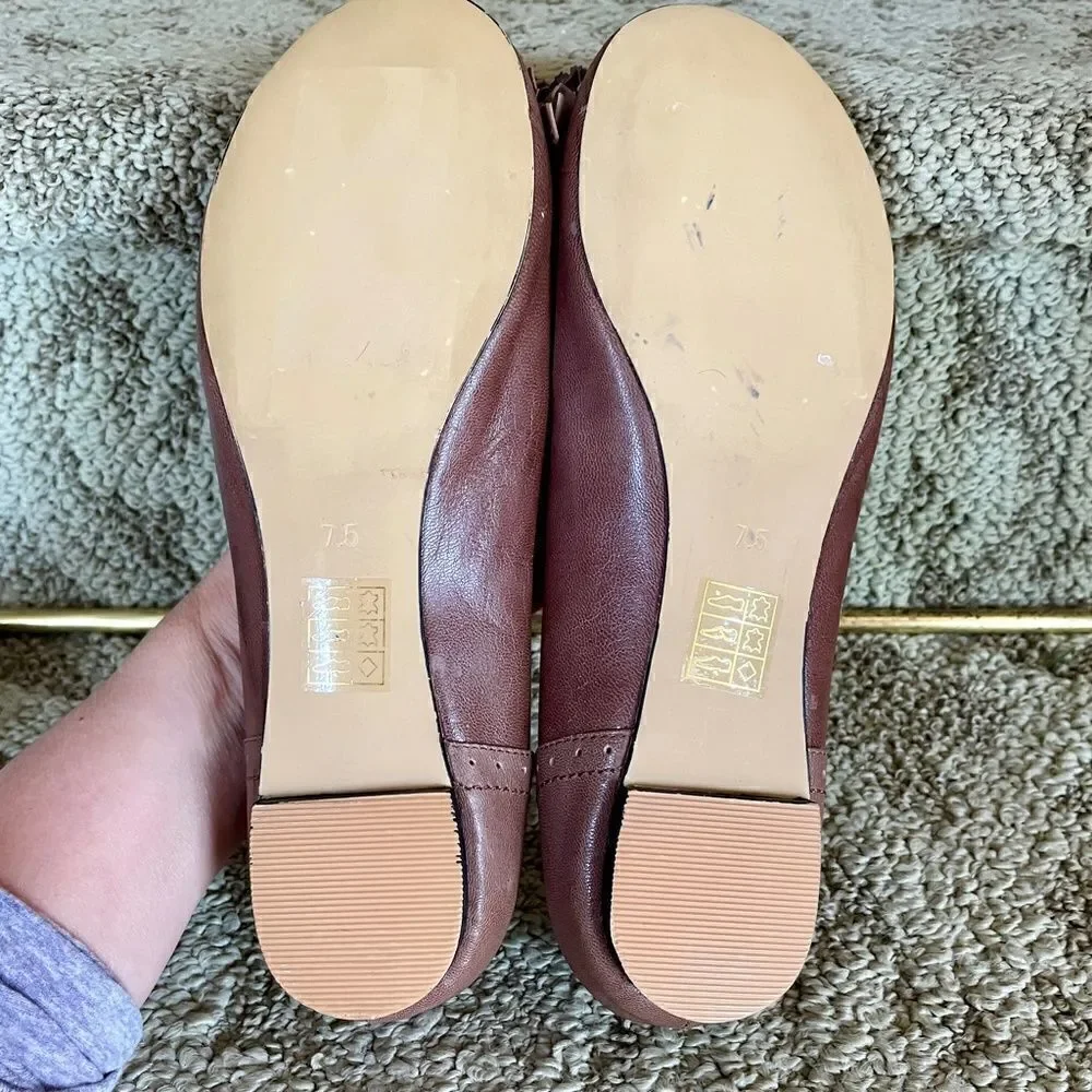 Jeffrey Campbell Daffy Kiltie Ballet Flats Shoes Size 7.5 Luggage Brown Leather